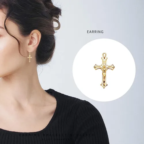Vista 8 de 60 dijes chapados en oro de cruz cristiana de Jesús Crucifijo religioso chapado en oro para hacer joyas, colgantes, collares, pulseras, llaveros