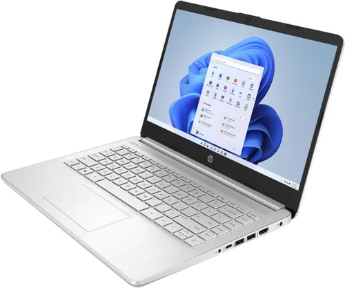 Vista 2 de Laptop HP de 14" HD con pantalla táctil, Windows 11, procesador Intel Celeron de doble núcleo hasta 2.60 GHz, 4 GB de RAM, 64 GB SSD, cámara web