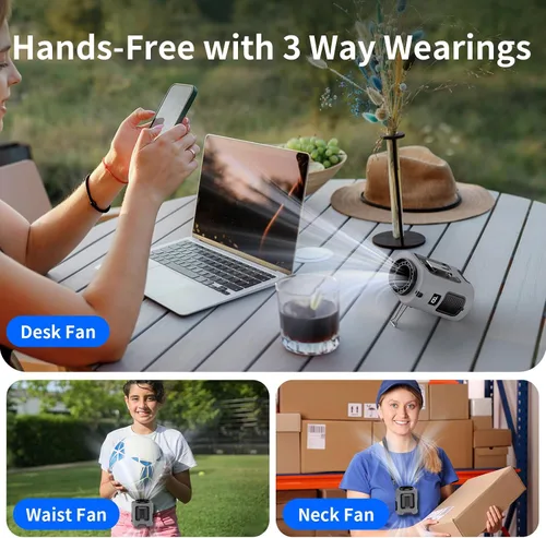 Vista 6 de Socool - Ventilador de cintura portátil con clip en el cinturón portátil de 5000 mAh, ventiladores personales recargables, ventilador de camisa