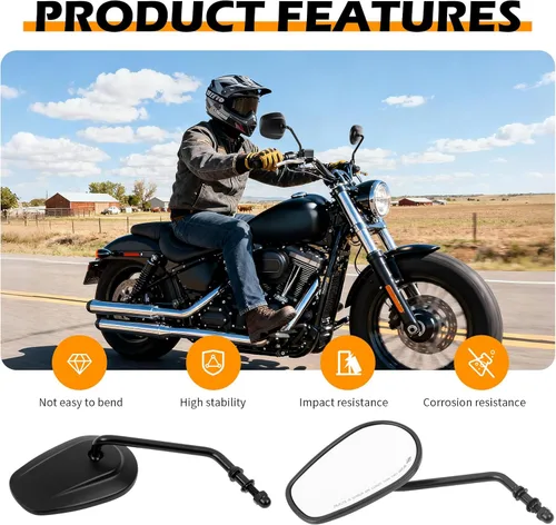 Vista 2 de Espejos retrovisores negros de 8 mm en forma de lágrima para motocicleta para Sportster XL 883 1200 Road King V-Rod Street Glide Electra Glide Dyna