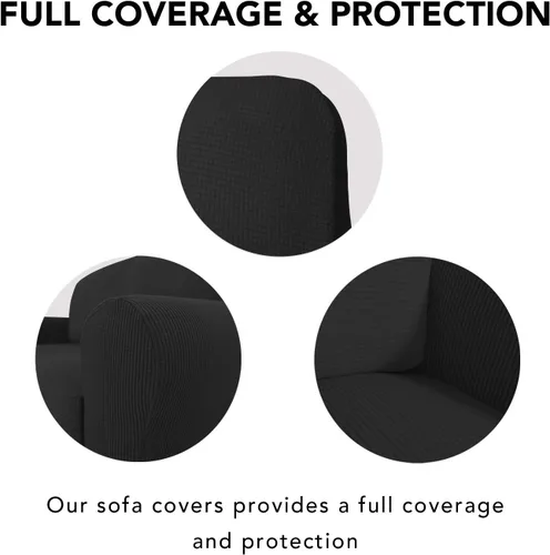 Vista 3 de PureFit Funda elástica para sofá biplaza, funda de sofá suave y antideslizante de jacquard de elastano, protector de muebles lavable con espuma