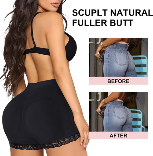 Vista 4 de Bragas elevadoras de glúteos para mujer, acolchadas, moldeadoras de cadera, pantalones cortos sin costuras, ropa interior con control de abdomen