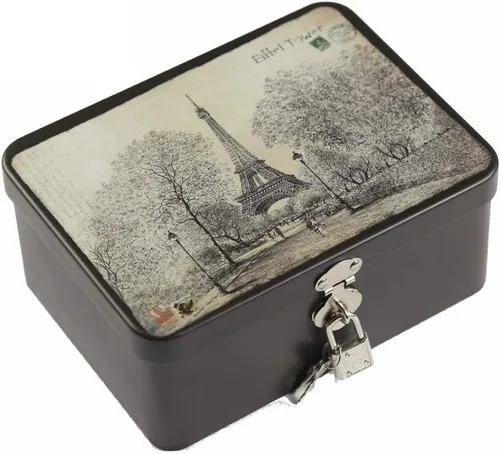 Vista 11 de dream_light Caja de almacenamiento rectangular de hojalata de estilo retro con candado, caja de almacenamiento de escritorio de cocina