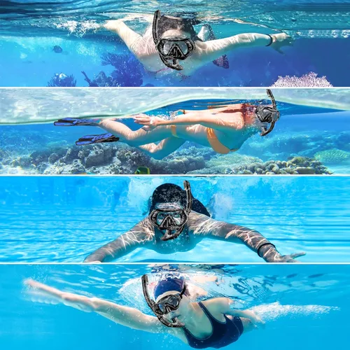 Vista 5 de Snorkeling Gear for Adults, Snorkel Set Scuba Diving mask Dry-Top, Adult Swimming Goggles with Nose Cover, HD Tempered Glass Panoramic Anti-Leak