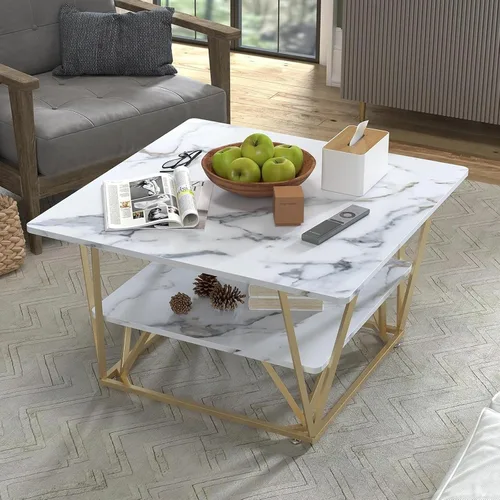 Vista 9 de Elephance - Mesa de café cuadrada con almacenamiento de 2 niveles, mesa de té moderna de 31.5 pulgadas para sala de estar, tapa de madera