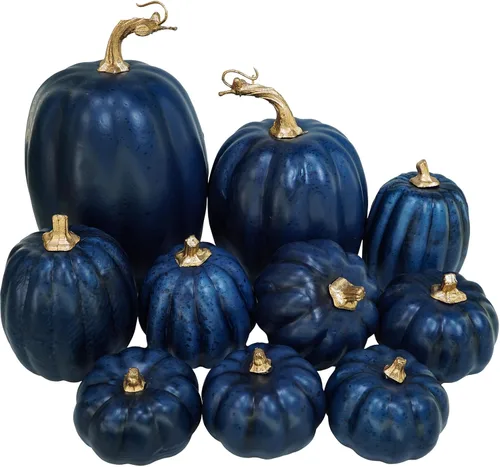 Vista 11 de Winlyn 10 calabazas artificiales surtidas de otoño (crema)