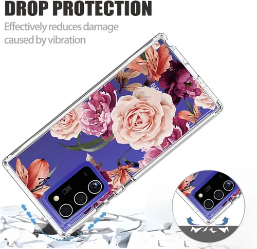 Vista 7 de Funda para Galaxy Note 20 Ultra 5G N986U con protector de pantalla de vidrio templado, funda protectora de cuerpo completo con patrón floral