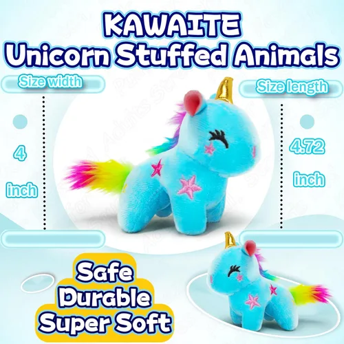 Vista 2 de Kawaite Animales de peluche de unicornio azul para niños y adultos, mini llavero de peluche, peluche de unicornios, animal de peluche suave