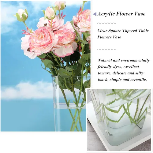 Vista 4 de Roowest Jarrón de plástico de 6 piezas, de acrílico, con flores, cuadradas, cónicas, centros de mesa altos para mesa, boda, cocina, arreglos