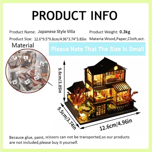 Vista 3 de Casa de muñecas de madera en miniatura japonesa/mar/mercado de casas de coches, kit de casa de muñecas, construcción de villas, modelo 3D, regalos