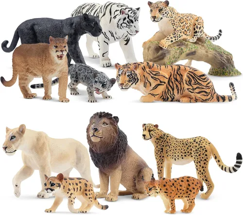 Vista 13 de Toymany 6 figuras realistas de tigres blancos con cachorros de tigre, figuras familiares de animales de la selva de 2 a 6 pulgadas, incluye tigres