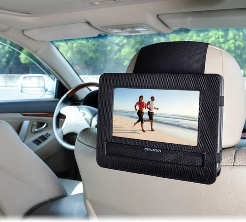 Vista 2 de Soporte para reposacabezas de coche para reproductor de DVD portátil giratorio y abatible, 7 pulgadas