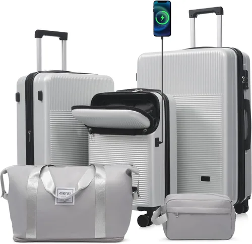 Vista 45 de Merax Equipaje Sets 2 piezas Hardshell 20&28 IN Maleta Set con bolsa de lona
