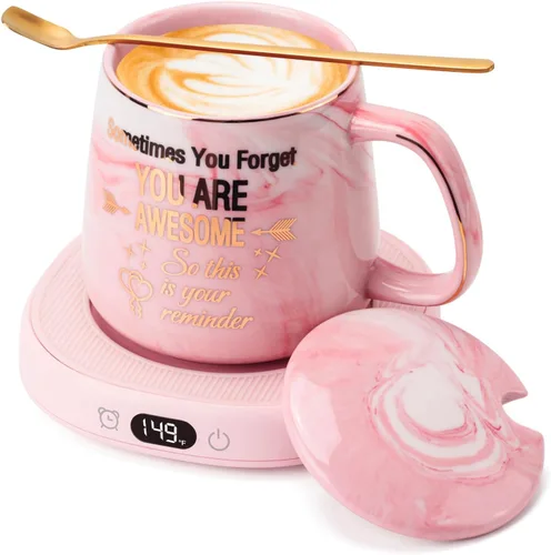 Vista 10 de Juego de Taza de Café Calentador y Eres Increíble, Calentador de Tazas Eléctrico para Escritorio, Calentador de Bebidas con 4 Ajustes