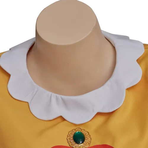 Vista 6 de Willyacos Disfraz de princesa margarita para adultos, vestido corto sexy con margaritas amarillas para cosplay, falda corta para mujeres