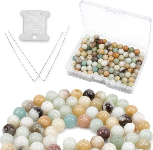 Vista 17 de Cherry Tree Collection 100 cuentas redondas de 6 mm de turquesa africana para hacer joyas Incluye caja de almacenamiento, cordón elástico