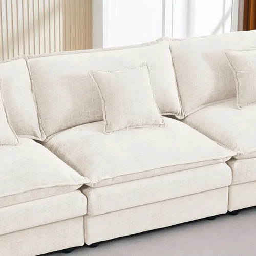 Vista 8 de Sofá modular modular de chenilla Cloud de 102 pulgadas con otomana Beige