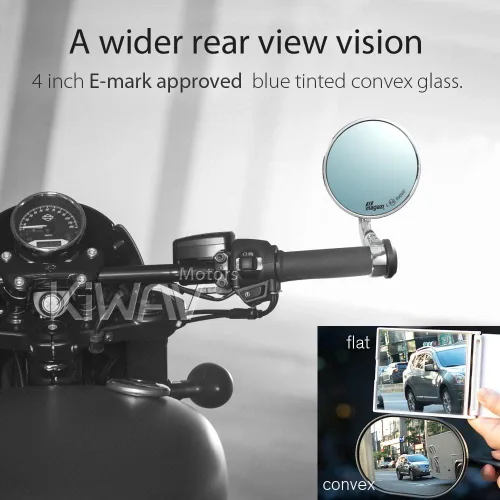 Vista 2 de KiWAV Espejos de extremo de barra para motocicleta Bob Chrome compatible con manillar roscado M6
