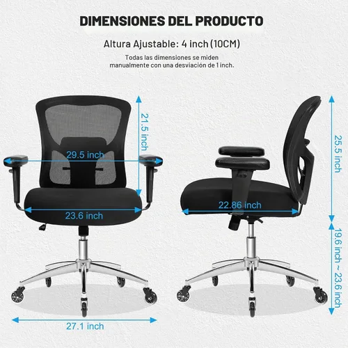 Vista 3 de Silla de oficina grande y alta de 600 libras, silla de malla ergonómica resistente, silla de escritorio ejecutiva para computadora con asiento