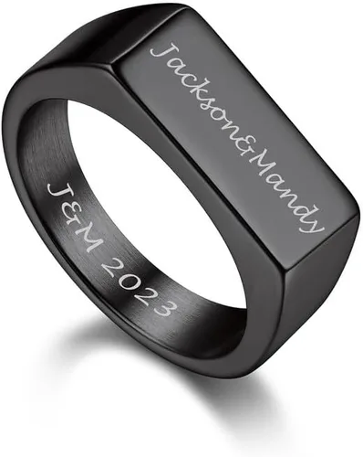 Vista 25 de Bandmax Anillos de sello para hombre, acero inoxidable, chapado en oro de 14 quilates, negro, minimalista, simple, anillo para hombres y mujeres