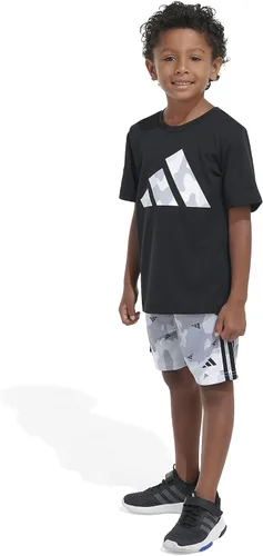 Vista 4 de adidas boys Short Sleeve Poly Tee & Camo All Over Print Short Set