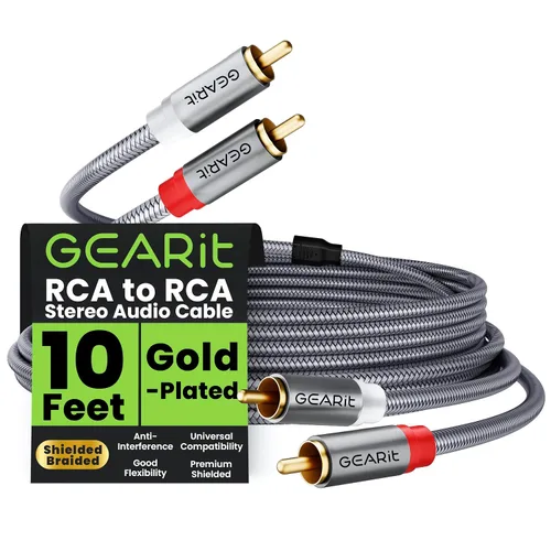 Vista 9 de GEARit Cable RCA (1 pie) 2RCA macho a 2RCA macho, cables de audio estéreo, cable RCA estéreo blindado trenzado para cine en casa, televisión de alta