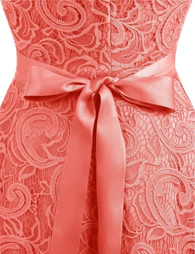 Vista 6 de Dressystar - Vestido de fiesta corto para mujer con encaje floral y cuello en V, ideal para dama de honor y baile de graduación