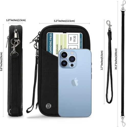 Vista 3 de Cartera para pasaporte, soporte para pasaporte RFID con ranura para tarjeta de vacunación, para familias y mujeres y hombres, organizador