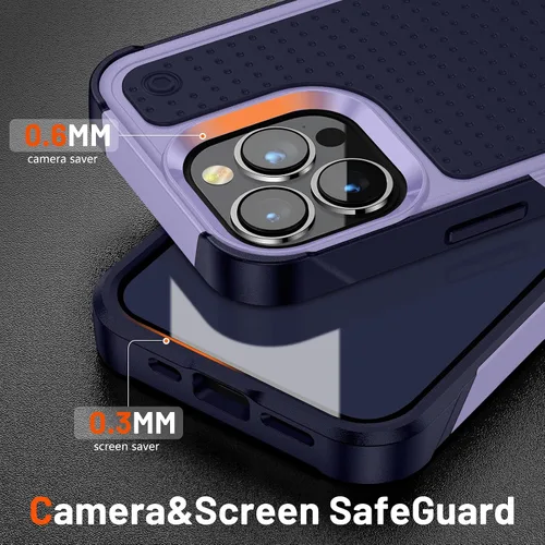 Vista 3 de Funda para iPhone 13 Pro Max, a prueba de golpes, goma de silicona 2 en 1 con policarbonato duro, protección de cuerpo completo resistente