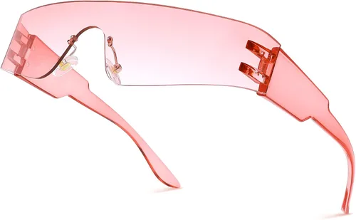 Vista 3 de COASION Wrap Around Sunglasses for Women Men Trendy Rimless Futuristic Shades Y2k Shield Flat Top Fashion Eyeglasses