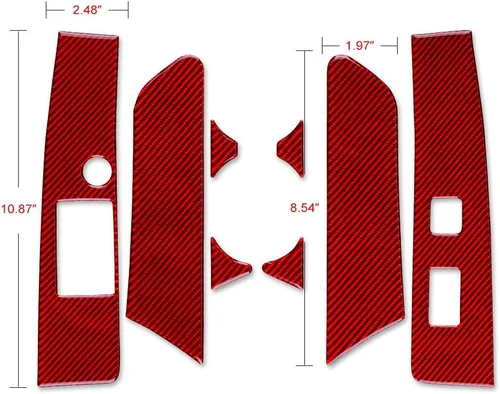 Vista 2 de AIRSPEED Adhesivo de fibra de carbono para cubierta del panel de control de elevación de la ventana de la puerta del automóvil, ajuste interior Rojo