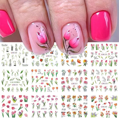 Vista 14 de Calcomanías holográficas para arte de uñas, diseños holográficos de transferencia de agua de hoja de arce de otoño, hojas de otoño, hongos