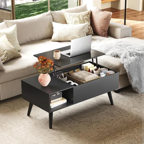 Vista 9 de WLIVE Mesa de Centro para Sala de Estar, Mesa de Centro con Tapa Elevable y Almacenamiento, Mesa Central de Comedor de Madera Pequeña Elevable