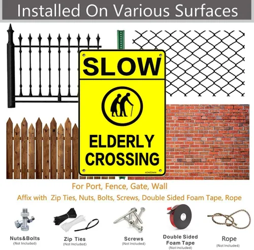 Vista 3 de Warn Elderly Crossing - Letrero de metal para uso en interiores y exteriores, 8 x 12 pulgadas
