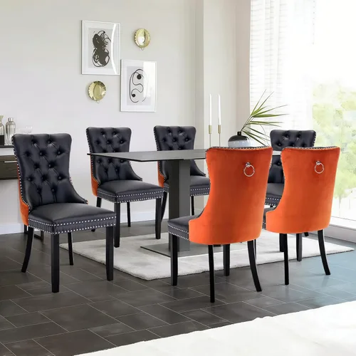 Vista 70 de Juego de 2 sillas de comedor de terciopelo con patas de madera, color beige Mid Century Modern Dining Chairs,Upholstered Chairs with Nailhead