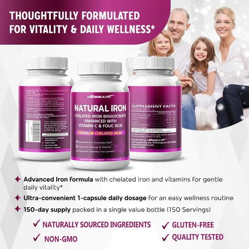 Vista 9 de Bisglicinato de hierro natural Nessarit 6 en 1 con vitamina C, 150 cápsulas