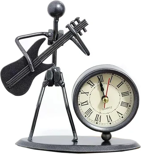 Vista 10 de Reloj despertador de instrumentos musicales, reloj creativo de escritorio pequeño de acero inoxidable, reloj de personalidad retro, artesanía
