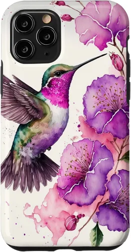 Vista 29 de Hummingbird Floral Watercolor Pink Purple Paint Flowers Case for iPhone 17