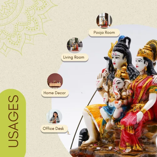 Vista 5 de Vedic Charya - Ídolo Shiv Parivar de 8 pulgadas Hecho a mano de poliresina Shiva Parvati y estatua del Señor Ganesha escultura de Dios para templo
