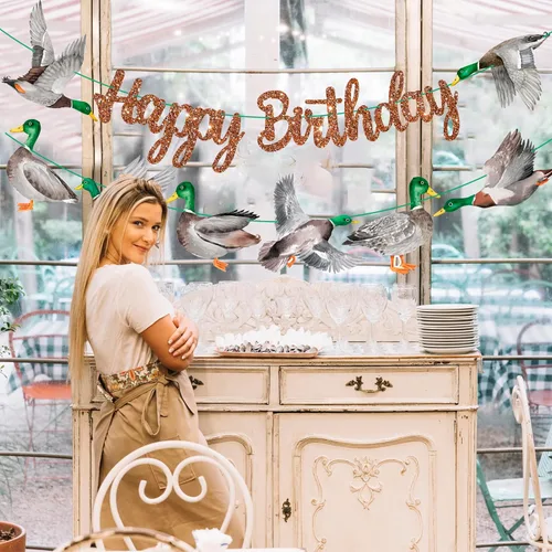 Vista 8 de Pancartas de feliz cumpleaños de pato mallardo, decoraciones de cumpleaños de caza de patos, pancartas de fiesta de cumpleaños de pato malardo