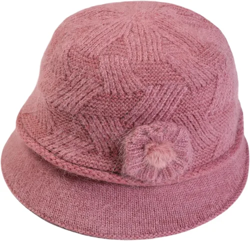 Vista 101 de C-US - Gorro de punto cálido para mujer, con visera de ganchillo con acento de flores