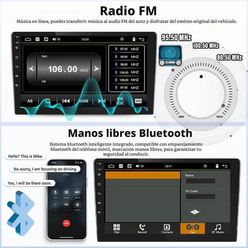 Vista 5 de Kunfine Universal 8-Core 4G+128G 10 pulgadas Android doble DIN coche estéreo inalámbrico CarPlay/Android Auto IPS 10 "pantalla táctil Tablet Auto