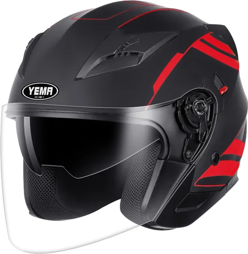 Vista 15 de YEMA Open Face Motorcycle Helmets, DOT Approved 3/4 Moped Helmet Dual Visor Quick Release Buckle, Helmets for Adults Motorcycle Men Women Helmets