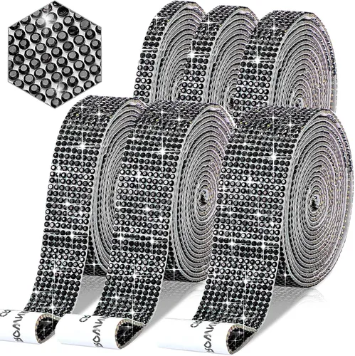 Vista 12 de 6 rollos de cinta de diamantes de imitación autoadhesiva con diamantes de imitación de 0.079 pulgadas (0.079 in) para manualidades, decoración de AB
