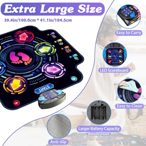 Vista 5 de KIZJORYA - Alfombrilla de baile para niños, almohadilla de baile electrónica iluminada con Bluetooth 5 Speeds 9 Levels, Music Game Dance Toy