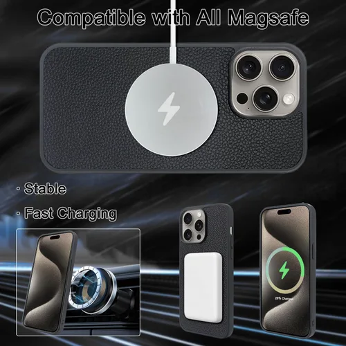 Vista 3 de Harryshell Funda magnética para iPhone 15 Pro Max compatible con carga inalámbrica MagSafe y MagSafe con bolsillo con cremallera para montaje