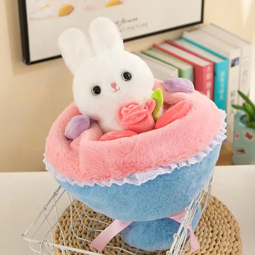 Vista 2 de Ramo de punto hecho a mano con orejas de conejo, ramo de flores de ganchillo para tejer, flores artificiales de ganchillo para regalo de decoración
