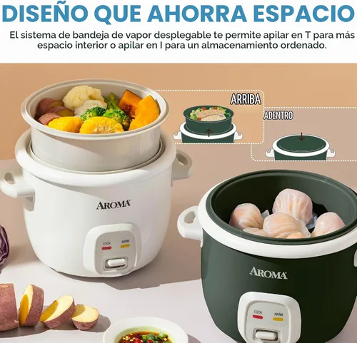 Vista 3 de AROMA® CoreCoat - Olla arrocera con cesta desplegable para cocinar alimentos (4 tazas cocidas, 2 tazas sin cocinar)