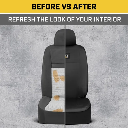 Vista 6 de CAT DuraDrive - Funda de asiento delantero de automóvil, (2) piezas, Oxford negro, protección resistente, ajuste semiuniversal, protector de asiento