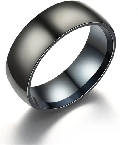 Vista 2 de Meolin Anillo de acero de titanio negro para hombre, anillo de compromiso acabado mate, Acero de titanio